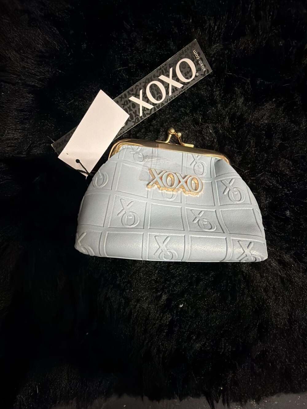 XOXO Light Blue Embossed Logo Kiss-Lock Coin Purse